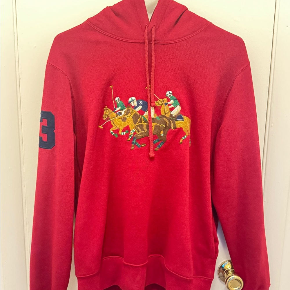 Ralph Lauren Red Hoodie with Polo Embroidery